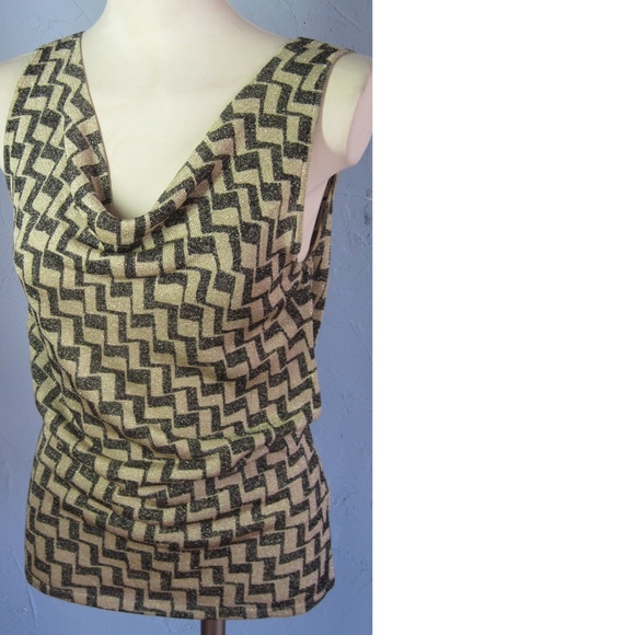 Anne Klein New Black Gold Glittery Top Size L - Picture 4 of 8